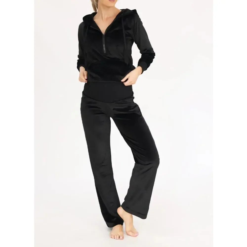 ANGEL MATERNITY Pull-On Pants XS Black Stretch Velour Straight Leg Comfort NWOT